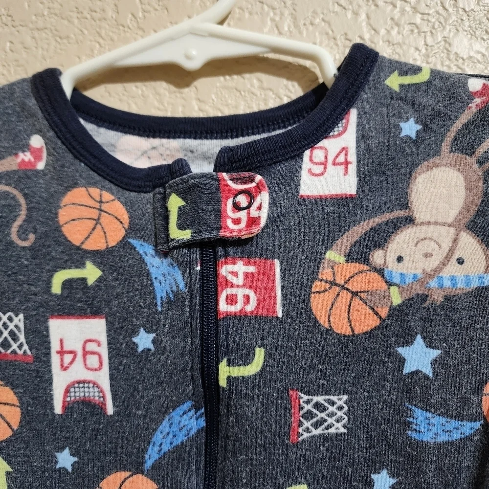 Old Navy monkey basketball zip up footie pajama Size 2T